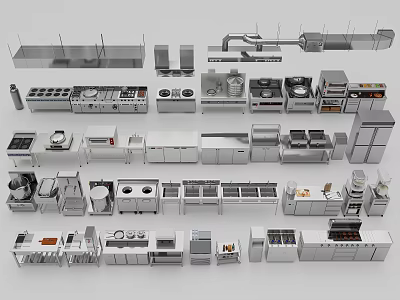 Diverse Collection of Modern Kitchen Appliances Including Stoves Ovens Refrigerators Hoods and More 3d model