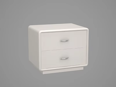 White Modern Minimalist Bedside Table With Two Drawers And Silver Handles 3d model