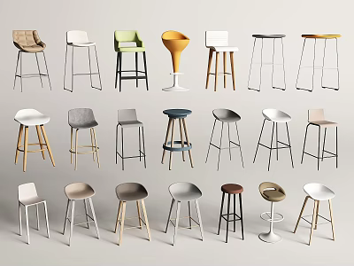 Collection of Various Modern Bar Stools with Different Colors and Designs 3d model