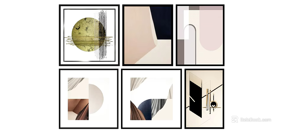 Modern Abstract Wall Art Paintings With Geometric Curves And Minimalist Design 3d model 