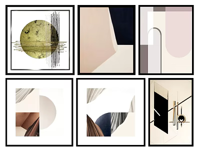Modern Abstract Wall Art Paintings With Geometric Curves And Minimalist Design 3d model