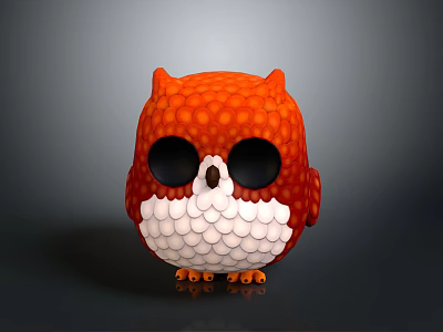 Cute Orange And White Owl With Polka Dot Body Scaly Belly And Big Black Eyes 3d model