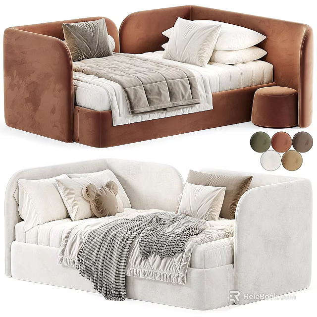 Stylish Modern Sofa Bed With Soft Pillows Cozy Blanket And Multiple Colors 3d model 