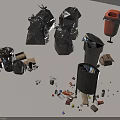 Public Facility Trash Bins With Garbage Bags And Scattered Waste Items