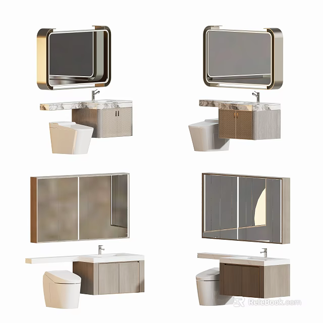 Sleek Modern Bathroom Vanity With Mirror Sink Countertop And Storage Cabinet 3d model 