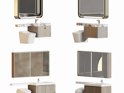 Sleek Modern Bathroom Vanity With Mirror Sink Countertop And Storage Cabinet 3d model