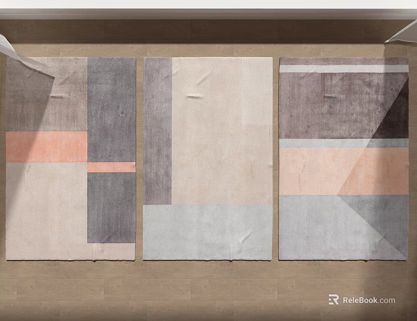 Modern Square Rugs with Soft Tones and Geometric Patchwork Design Patterns 3d model