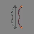 Two Different Bows With Detailed Decorative Elements And Colored Accents As Weapons
