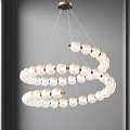 Modern Chandelier with Multi Tiered Circular Design White Spherical Balls and Metallic Connectors
