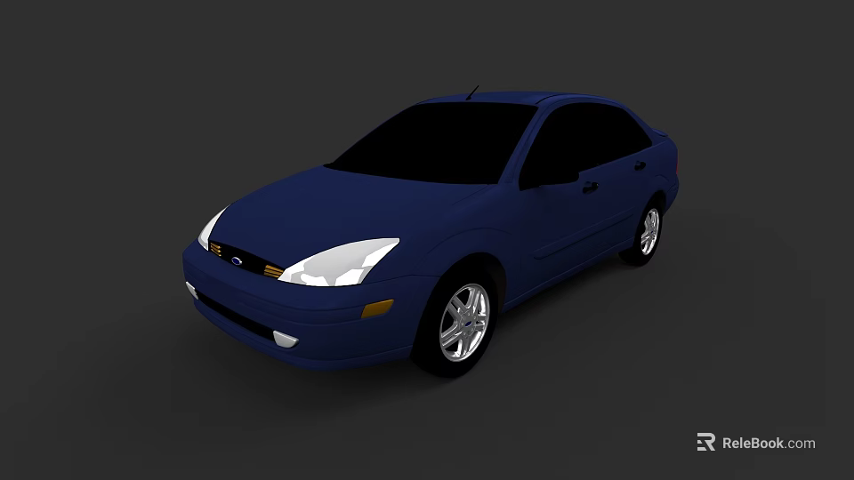 Blue Four Door Sedan Car With Silver Wheels And Black Windows 3d model 