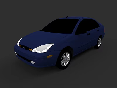 Blue Four Door Sedan Car With Silver Wheels And Black Windows 3d model