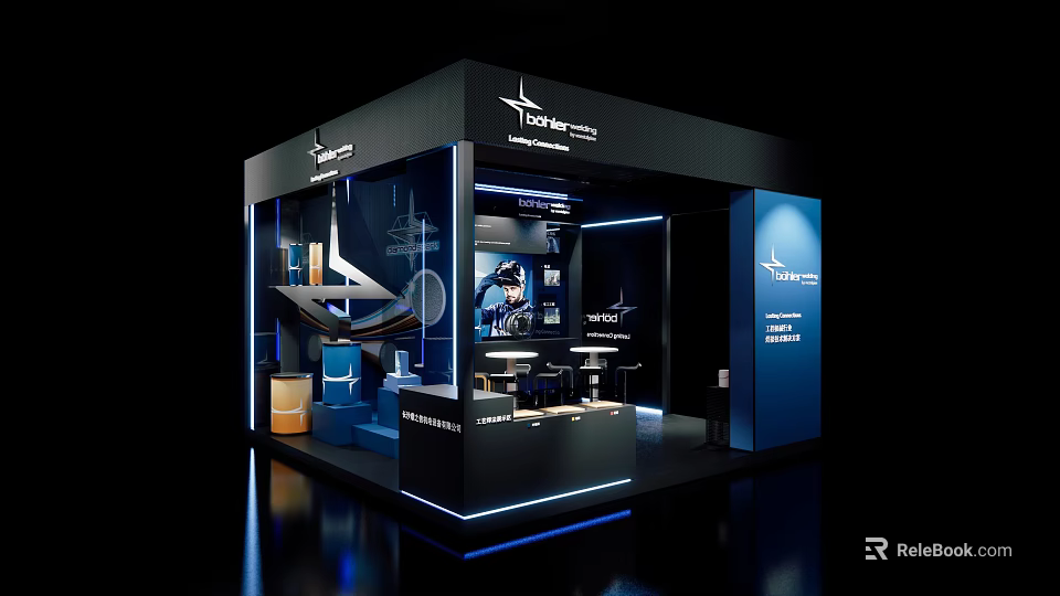 Modern LONGPRO Exhibition Booth With Blue Lighting Display Area And Internal Structure 3d model
