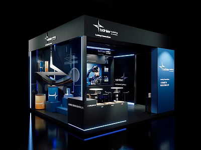 Modern LONGPRO Exhibition Booth With Blue Lighting Display Area And Internal Structure 3d model