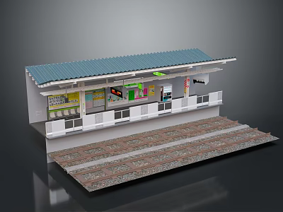 Scale Model Train Platform Equipment With Station Facilities Advertising Boards And Steps 3d model