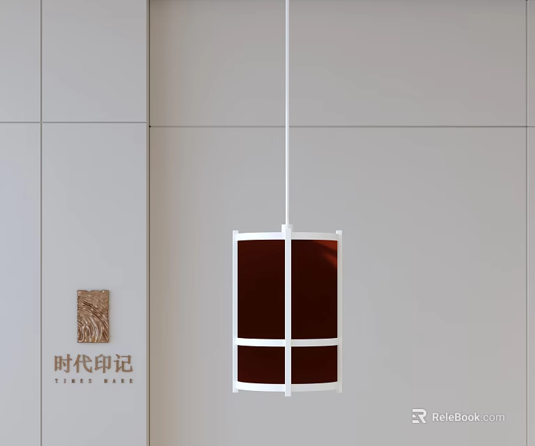 Modern Pendant Light With White Frame And Red Panel In Minimalist Interior Decor 3d model