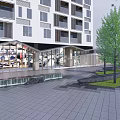 Modern Urban Plaza Landscape With Trees Paved Ground And Surrounding Buildings