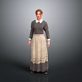Woman in Traditional Dark Dress With White Collar and Beige Apron
