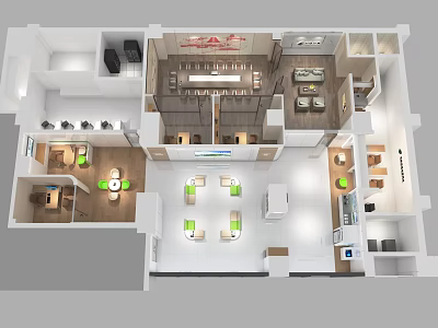 Modern Well Planned Bank Interior 3D Layout Design With Complete Business Service And Office Zones 3d model
