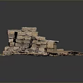 Stacked Stone Blocks With Dirt And Debris On Gray Background Display Platform 3d model