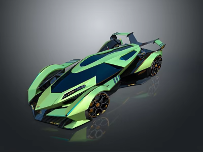 Green Supercar With Streamlined Design Large Wheels And Modern Futuristic Shiny Body 3d model