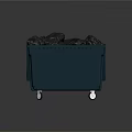 Public Facility Blue Trash Bin Filled With Black Garbage Bags And Wheels
