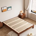 Modern Wooden Double Bed with Slatted Platform Storage Cabinets and Window View