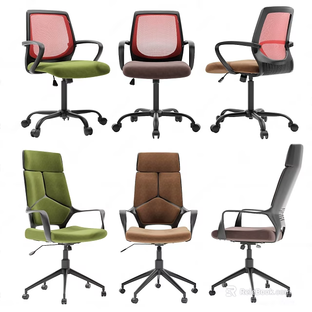 Various Office Chairs with Mesh Fabric Designs Multiple Colors and Comfortable Backrests 3d model