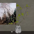 Tree Landscape Wall Art With White Vase Green Plant Interior Decor