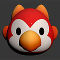 Red Orange Bird Toy With White Face Black Eyes On Black Surface With Reflection