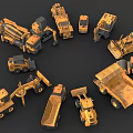 Functional Construction Vehicles Of Various Types Arranged 3d model