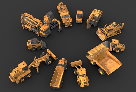 Construction truck combination construction heavy machinery truck excavator roller forklift crane 3d model