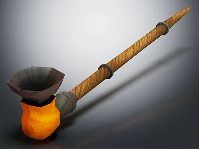 Decorative Ornament Set with Wooden Long Handle Metal Rings and Orange Funnel Shaped Base 3d model
