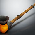 Decorative Ornament Set with Wooden Long Handle Metal Rings and Orange Funnel Shaped Base
