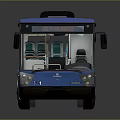 Blue Modern Bus With Black Roof Multiple Doors On Smooth Surface Reflection
