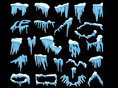 Variety Of Blue Icicle Decorations With Various Shapes For Winter Ornaments 3d model