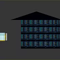 Blue Multi layered Architectural Model With Green Spheres Circular Platform And Server Racks