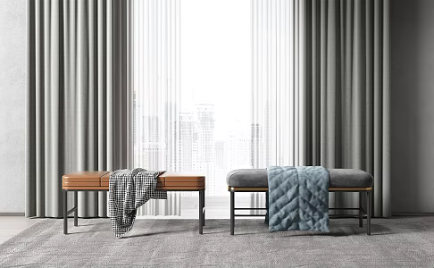 Modern Bed End Stool Leather Fabric Bed End Stool Combination 3d model