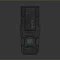 Dark Military Vehicle With Orange Stripes Roof Equipment And Multiple Wheels 3D Rendering