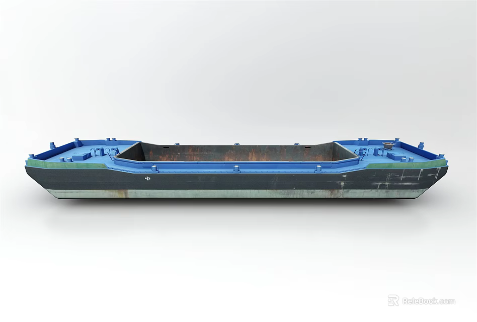 A Large Ship With Blue Deck And Dark Hull 3d model