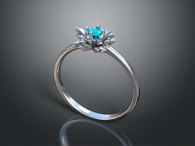 Elegant Silver Ring With Blue Gemstone And Decorative Metallic Band Design 3d model