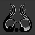 Modern Silver Curved Decorative Ornament Set with Black Spheres and Reflective Finish