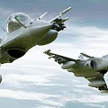 Two Modern Fighter Jets in Flight with Weaponry Over Cloudy Sky 3d model