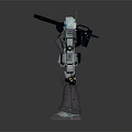 Detailed Mech Robot Model With Blue Head Arm Weapon Gray Purple Standing Pose