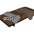 Cozy Modern Single Bed With Brown Upholstery Black White Geometric Pillow And Soft Blanket