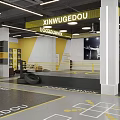 Modern Fitness Gym Interior With Boxing Ring Treadmill White Chairs Tables And Bright Lighting