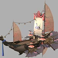 Traditional Ornate Decorative Boat With Sails Umbrellas Lanterns And Oriental Design