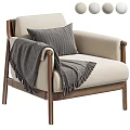 Modern Gray Accent Chair with Wooden Frame Striped Pillow and Fringed Blanket