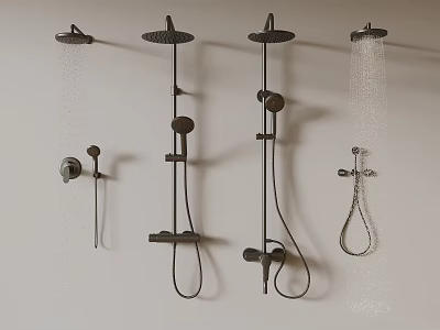 Shower Systems With Overhead And Handheld Sprayers And Control Handles On White Background 3d model