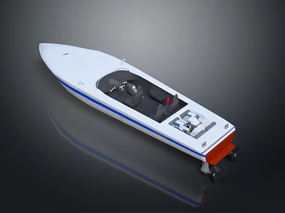White Yacht With Blue Stripe And Modern Cockpit 3d model