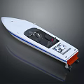 White Yacht With Blue Stripe And Modern Cockpit